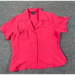 Bridgetown Collection Top Womens Medium Pink Silk Button Up Short Sleeve Luxury‎